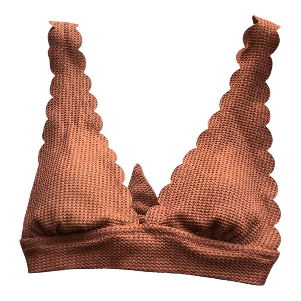 Aerie Waffle Scalloped Triangle Bikini Top Canyon Creek XS Longline Textured - Picture 4 of 14